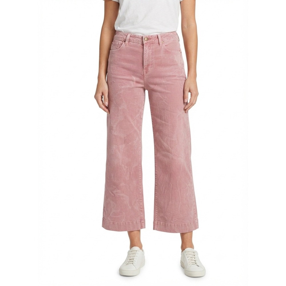 Pilcro Anthropologie‎ Wide-Leg Cropped Pants Pink Acid Wash Women Size 25 Pastel